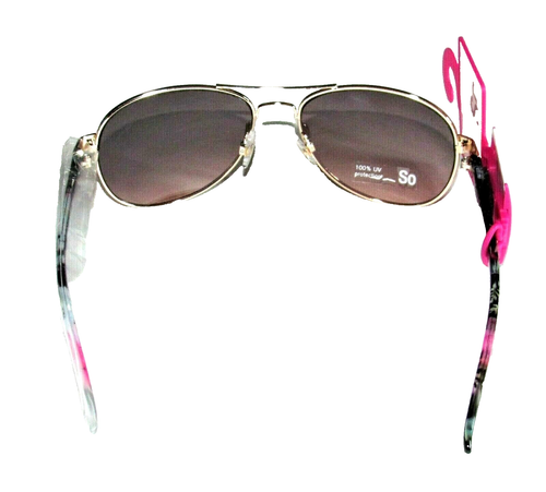Aviator Gold Frame Sun Glasses NEW Ladies Beach Floral Arms Kohls SO Sunglasses - Picture 2 of 12