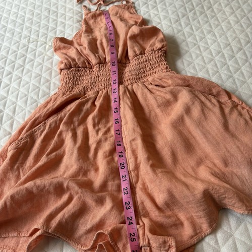 NWT America Eagle Women’s Romper Size SP Smocked Apricot Halter Linen Back Tie - Picture 12 of 12