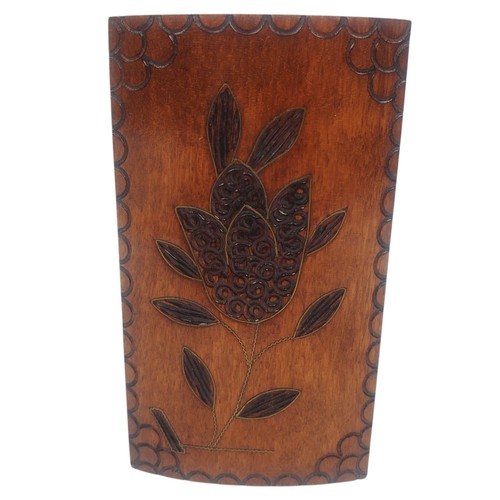 Vintage Polish Folk Art Wood Jewelry Box Trinket Keepsake Hearts Flowers Brass - Picture 14 of 18