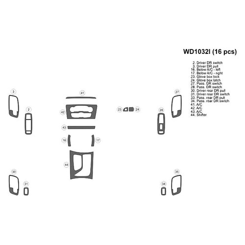 For Dodge Charger 15-23 B&I 2D Solid Piano Black Small Dash Kit 16 Pcs