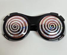 Costume Sunglass Black Plastic Metallic Silver Spiral Lens Adult Unisex Funny