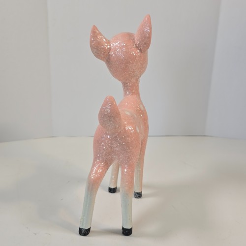 Pink Deer Figurine Christmas Holiday Retro Vintage Inspired Glitter 9 inch Fawn - Picture 5 of 15