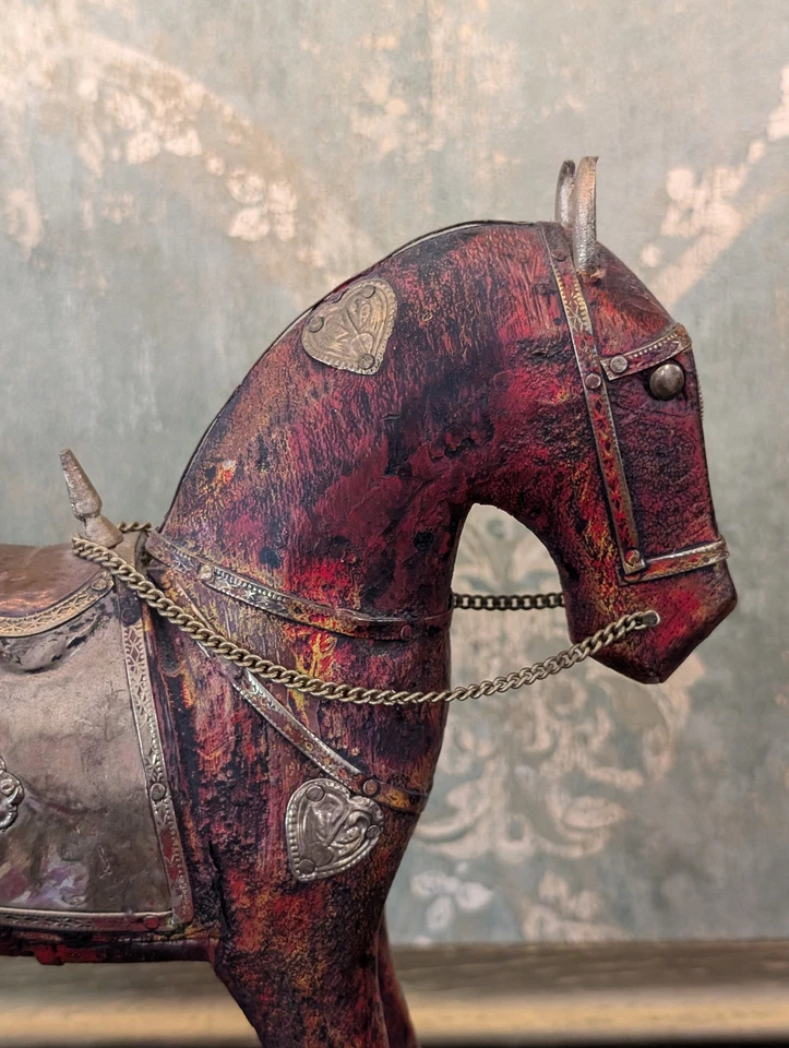 Vintage Wooden Horse with Brass Details, Decorative Rocking Horse - Image 3 of 4
