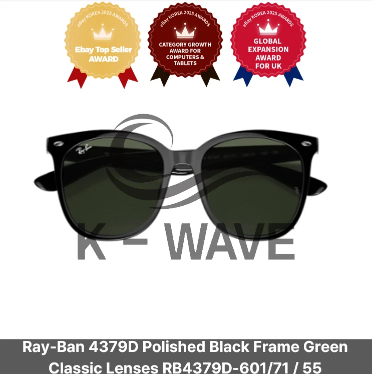 Ray-Ban 4379D monture noire polie verres classiques verts RB4379D-601/71 / 55 - Photo 1/1