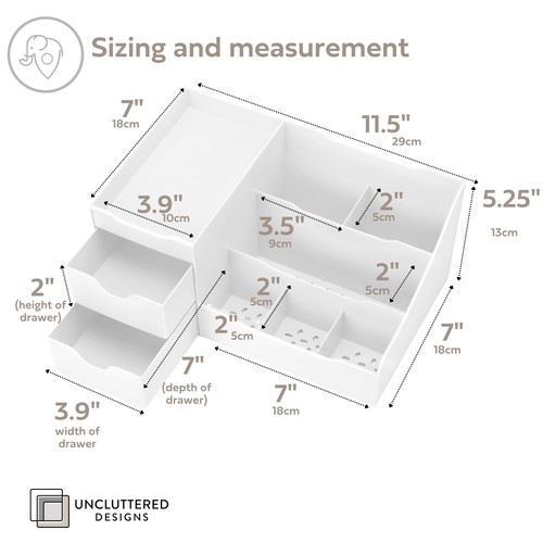 Large Makeup Organizer for Vanity - Countertop Desk With Drawers for Cosmetic... - Picture 2 of 9