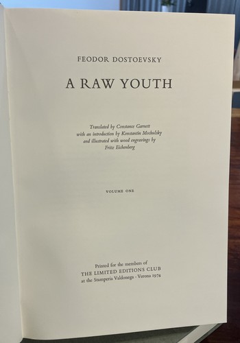 SIGNED A Raw Youth FYODOR DOSTOEVSKY Fritz Eichenberg LIMITED EDITIONS CLUB 1974 - Imagen 5 de 7
