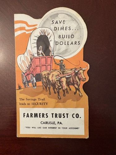 VTG 1954 Dimes Coin Holder Save Dimes Build Dollars Farmer’s Trust Carlisle PA - Picture 6 of 6