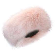 Women's Faux Fur Headband Elastic Fuzzy Thick Winter Earmuffs Pink Color