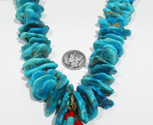 BIG Old Signed Zuni 189g 925 Natural Morenci Turquoise Jacla Wampum Necklace 24" - Picture 8 of 20