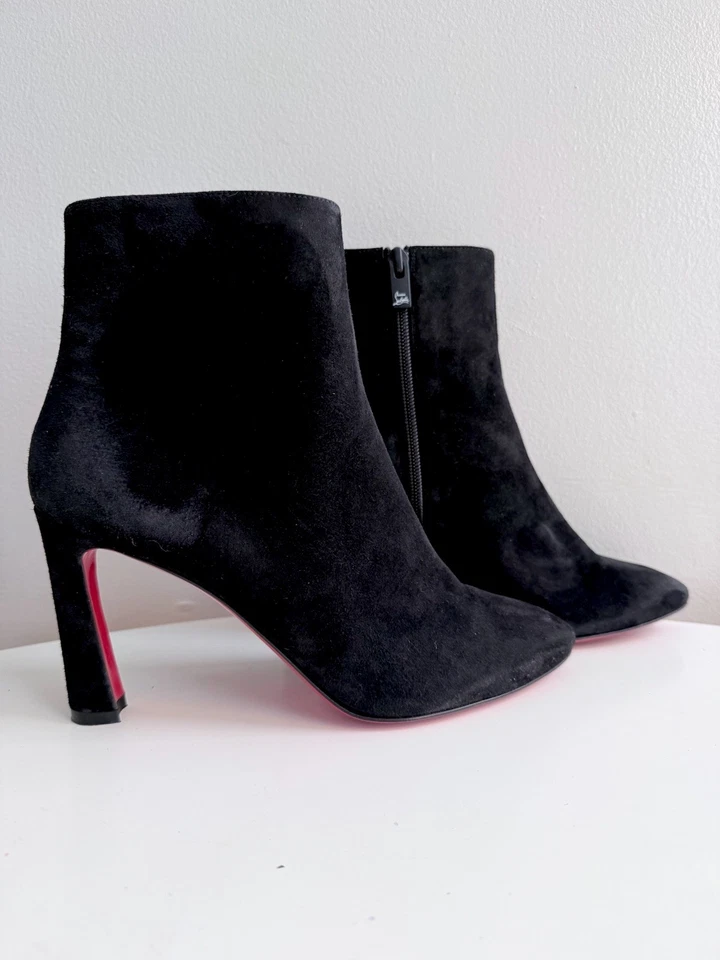 NEW Christian Louboutin Womens Eleonor 85 Black Suede Ankle Boots 38.5 US 8 - Image 2 of 4