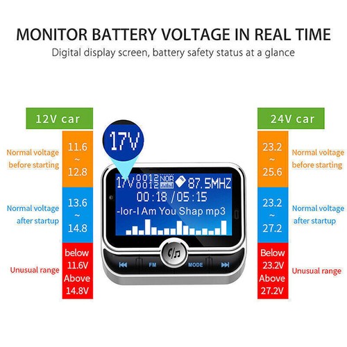 1.8 inch Screen Wireless Car Bluetooth FM Transmitter Dual USB Hands-Free Kit - Photo 6 sur 9