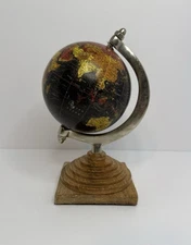Decorative Small Desk Globe Wooden Base Hand Crafted In India