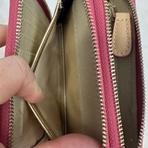 Kate Landry Wallet 2 Zippers Coral pink Gold striped wallet Coin Purse - Imagen 8 de 16