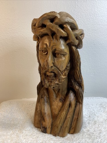 Anri Italien Vintage 80er Passion Jesus mit Dornenkrone Holz geschnitzt Büste 9" - Bild 4 von 22