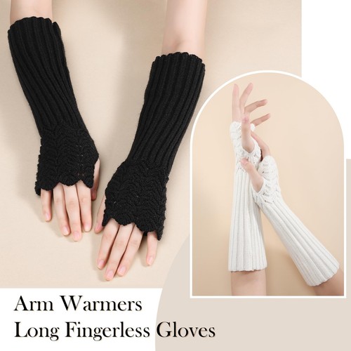 Arm Warmers Fingerless Gloves for Women, Winter Warm Thumb Hole Mittens Knitt... - Picture 4 of 7
