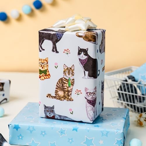 White Lovely Cat Wrapping Paper, 17in x 16.4ft Cat - Lovely Kitty-White - Picture 6 of 7