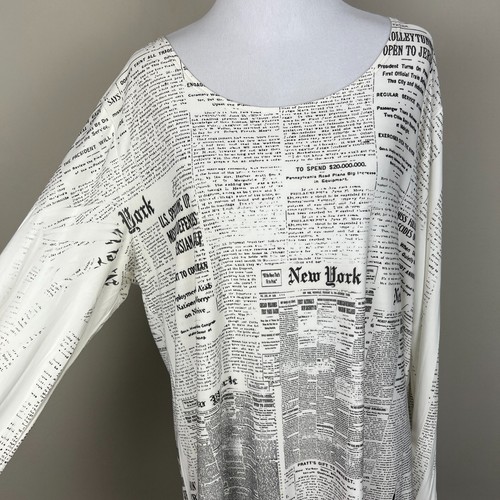 Top túnica mujer bonita XL NYC horizonte periódico pedrería asimétrico artístico - Imagen 5 de 11
