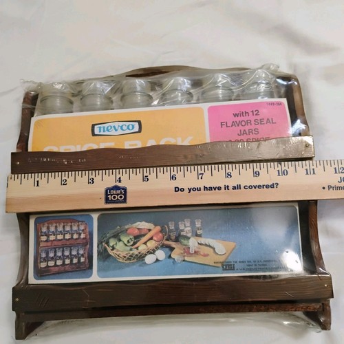Vintage Nevco Wooden Spice Rack With 12 Flavor Seal Jars & Labels New NOS - Picture 7 of 10