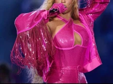 adidas IVY PARK Triple Pink Beyonce Sequin Bomber Fringe Oversized Jacket SMALL