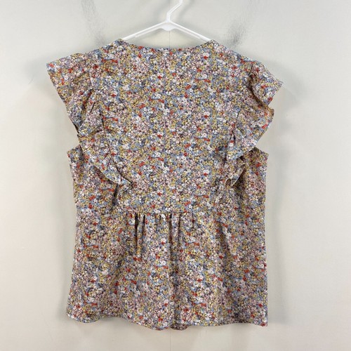 Pleione Womens Small Tank Top Shirt Blouse Floral Ruffle Sleeveless 10040 - Picture 6 of 7