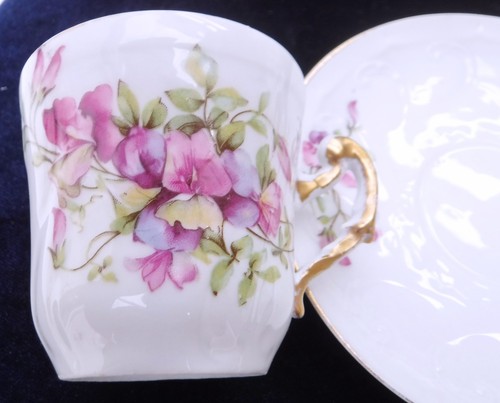 Limoges antikes Kaffeeservice verziert mit süßen Erbsenblumen - Bild 8 von 10