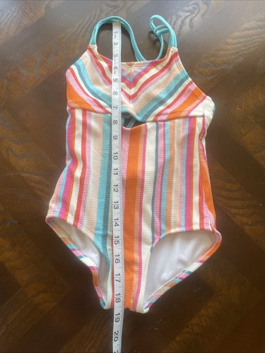 Girls Cut Out One Piece Swimsuit Orange Blue Pink And Cream Size 6/6X - Picture 6 of 11