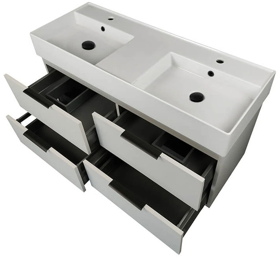 Tocador de lavabo doble montado en la pared Nameeks Derin-4818-W-2 Derin 48" - dorado Foto 2 de 4