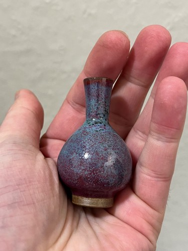 Chinesische antike Porzellan Vase Qing Dynastie 19. Jahrhundert Jun Ware Miniatur - Bild 9 von 15