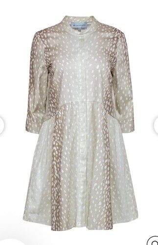 Tuckernuck - Cream & Tan Deer Print A-Line Button Front Shirt Dress