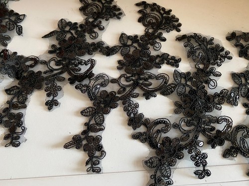 Bundle 7ps Black Sequin Lace Applique Floral Tulle Motif Patches (minor defect) - Picture 4 of 7