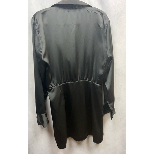 Zara Damen kurzes Kleid Satinoptik Reverskragen V-Ausschnitt schwarz Größe L - Bild 6 von 11