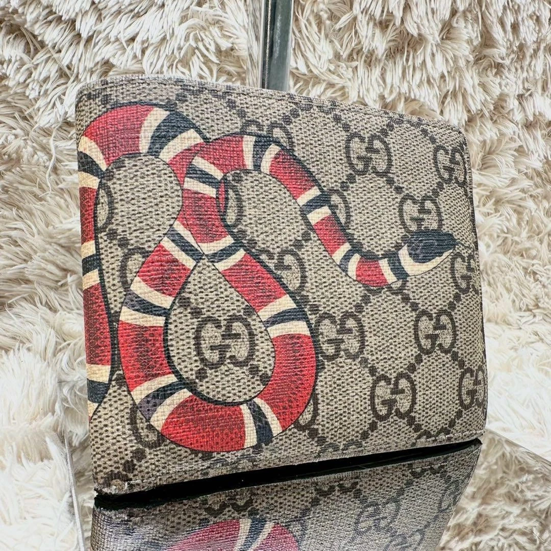Gucci Portefeuille Bi Pli Beige Suprême Serpent PVC Homme Authentique