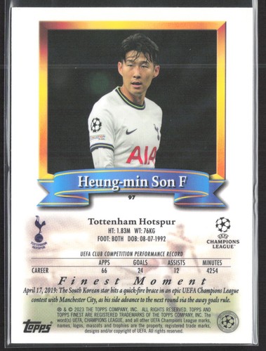 2022-23 Topps Finest Flashbacks UEFA Club Competitions #97 Heung-min Son - Picture 2 of 2