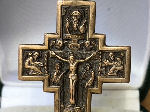 RARE Bronze Vintage cross religion Orthodox antique crucifixion of Jesus pendant - Picture 14 of 17