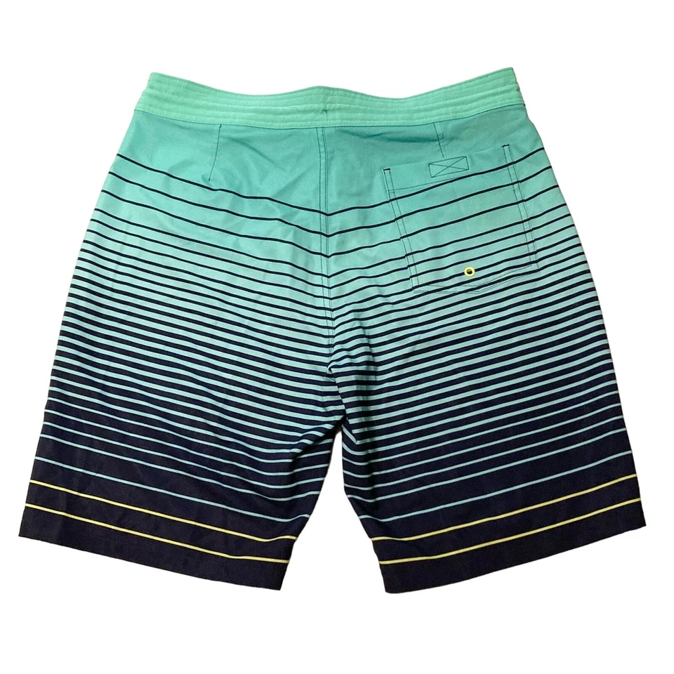 Bañador Old Navy California Hombre 32 Aqua Negro Desvanecido Rayas Sin Forro Cordón Foto 4 de 4