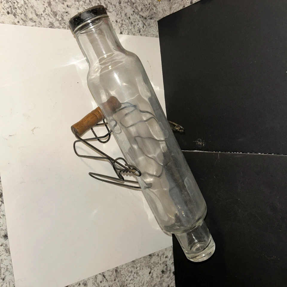 Vintage Clear Glass Rolling Pin Bottle w/ Metal Screw Cap Kitchen Decor Pastry - Image 3 of 4