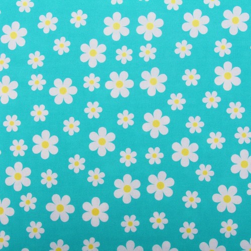 Threadart Cotton Quilting Fabric By The Yard - Confetti Brights - Aqua Daisies - Picture 2 of 12