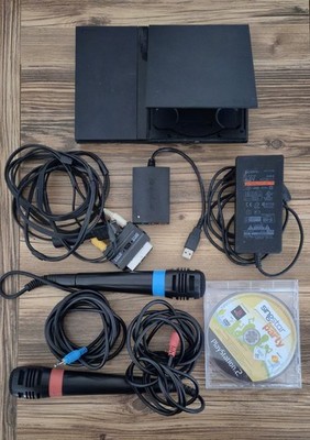 Sony PS2 Slim SCPH-70004 Konsole in Schwarz Inkl. Singstar Mikrofone Siehe Text!