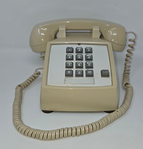 ITT Vintage Desktop Push Button Telephone Beige Landline Phone 250044-MBA-20F