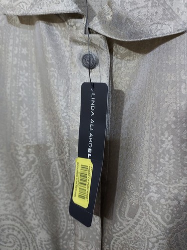 Linda Allard Ellen Tracy Button Down Sage / Silver-Gray 100% Silk Blouse Size 16 - Picture 3 of 7