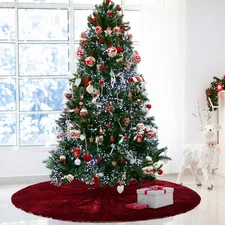 84 Inch Large Christmas Tree Skirt Deluxe Red Velvet Christmas Tree Skirt with Q
