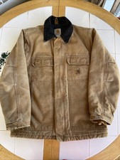 Carhartt Jacket Youth Large 10/12 Brown Canvas Corduroy Collar Distressed Coat