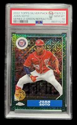 2022 topps chrome #T87C21 juan soto; JERSEY# 22/99 green refractor PSA 10  (GEM)