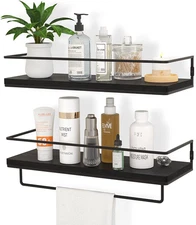 Floating Shelves for Wall Set of 2, Wall Mounted Storage Shelves with Black Meta