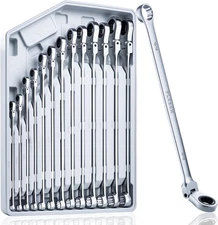 Extra Long Ratcheting Wrench Set, Flex Head & Fixed Offset Head Double Box End C