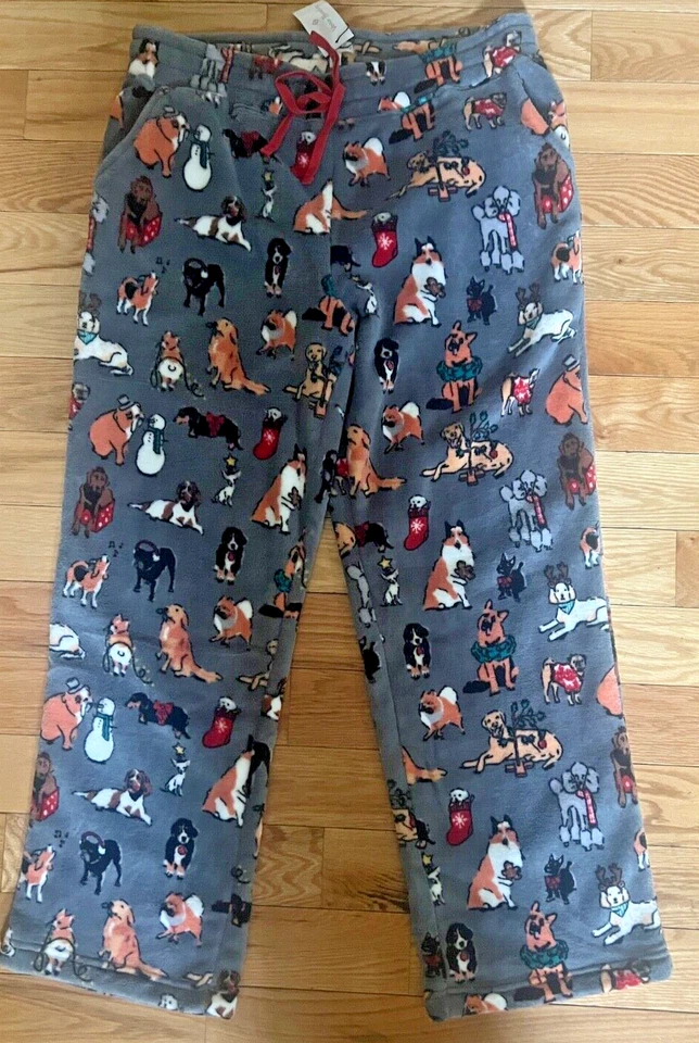 Vera Bradley Pijama Pijama Pantalones Vacaciones Perros Gris Polar Cintura Elástica L 12/14 Foto 2 de 3