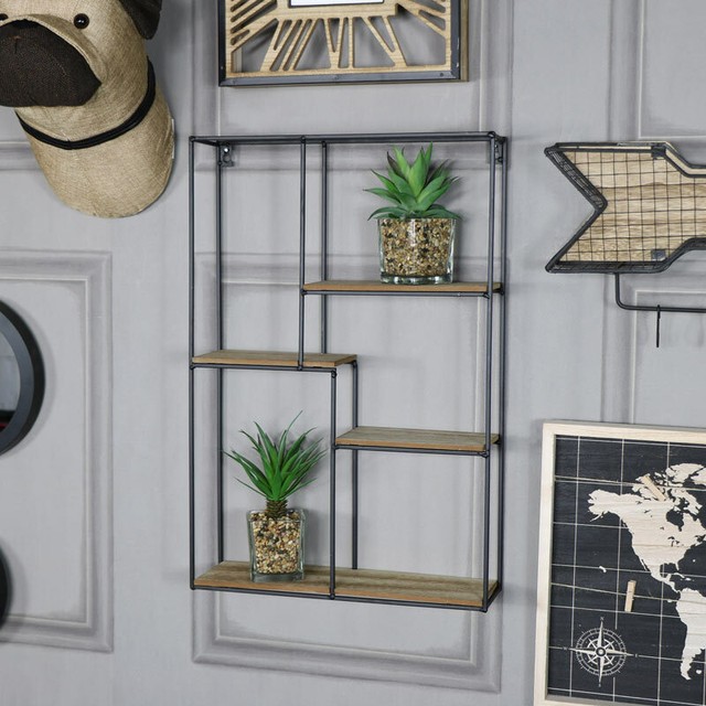 Rectangle Black Metal Wood Art Deco Retro Wall Shelf Unit Shelving Display Home For - Art Deco Wall Unit Design Rectangle Black Metal Wood Art Deco Retro Wall Shelf Unit Shelving Display Home For - Art Deco Wall Unit Design