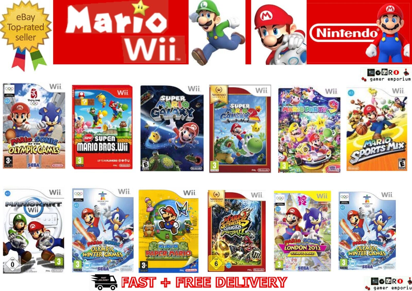 MARIO BUNDLE - NINTENDO WII GAMES - FAST& FREE DISPATCH - GALAXY KART BROS  PARTY