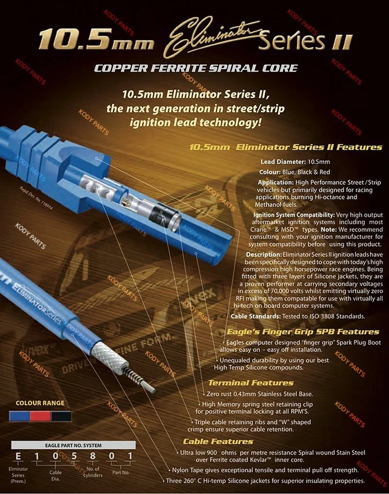 BLUE Eagle Ignition Leads 10.5mm - for Nissan Patrol GQ 4.2L Y60 TB42S TB42E - image 2 of 2