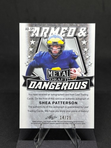 Shea Patterson 2020 Leaf Metal Draft Armed & Dangerous #ADSP1 Purple RC Auto /25 - Bild 2 von 2